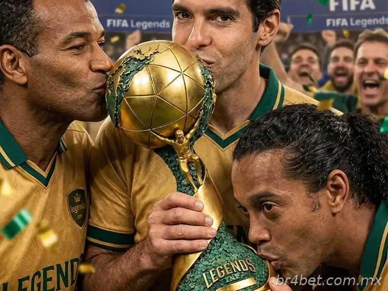 Jogadores comerando o trofeu da copa legends 